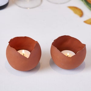 Set of 2 Terracotta Ceramic Handmade Candle Holders, Votive Tea Light Candle Holder Set, Living Room Decor, Bathroom Decor, Mother&#39;s Gift