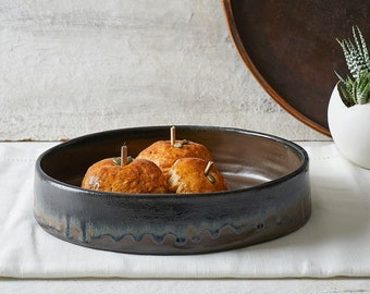 Brown Rustic Large Pottery Casserole Dish, Round Ceramic Baking Dish, Bohemian Trendy Tableware