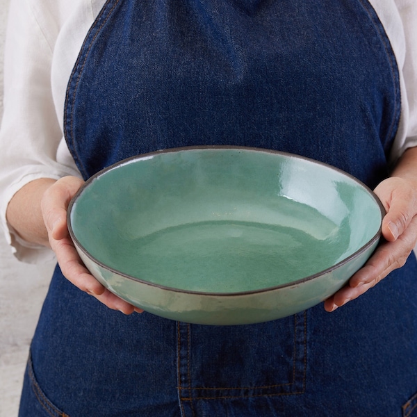 Turquoise Ceramic Serving Bowl, Large Pasta Bowl, Decorative Pottery Fruit Bowl, Gift For Mom