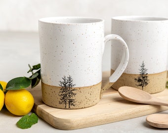 Set of 2 White Pottery Mugs, XL 15 Oz Handmade Unique Ceramic Mugs, Large Tall Coffee Mugs Set, Gift For Mom