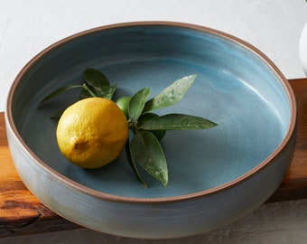 Round Blue 10" Ceramic Casserole, Handmade Pottery Oven Baking Dish, Serving Baking Pan