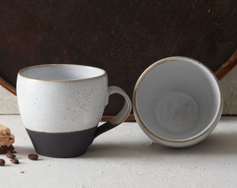 2 grandes tasses rondes en céramique noir et blanc, tasses à café 10 oz, ensemble de tasses bohèmes mouchetées de blanc, cadeau de Noël pour maman