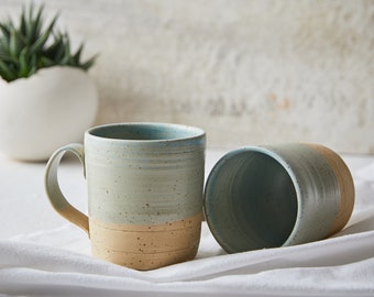 Set of 2 Turquoise Ceramic Mugs, Pottery Handmade Coffee Mugs Set