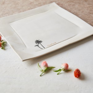 Square White Serving Platter, Ceramic Decorative Large Tray, Pottery Handmade Modern Cake / Dinner Serving Dish, Christmas Gift