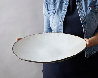 Extra Large Pottery White Serving Bowl, Handmade Round Pasta / Fruit Bowl, Centerpiece Decorative Pottery Bowl, Modern Bowl