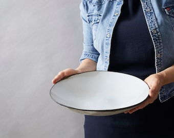 White And Black Large Modern Handmade Pottery Ceramic Serving Bowl