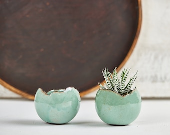 Set of 2 Medium Turquoise Pottery Handmade Round Planters for Indoor or Outdoor, Cacti Succulent Planters, New Home Gift