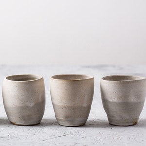 2 Off-White Ceramic Tumblers, Modern Tea Cups Set Without Handle, 8.5 oz Beige Coffee Tumblers
