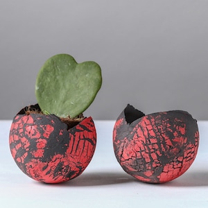 TWO Handmade Rustic Pottery Indoor Platers, Set of 2 Small Red and Black Ceramic Succulent Planters, Succulents Lovers Gift