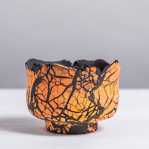 Orange and Black Ceramic Bowl | Japanese Style Matcha Bowl