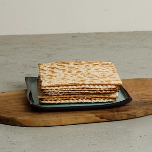Matzah Handmade Pottery Square Platter, Turquoise Multi-Usage Ceramic Tray, 9 Inch Serving Dish, Modern Passover Gift