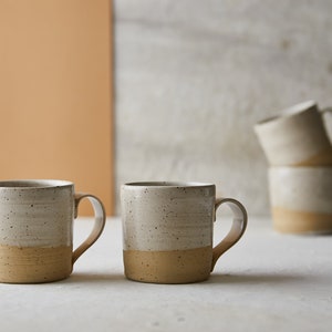 Set of 2 Brown and Beige Ceramic Mugs | Ceramic Coffee Cups Set | Modern Teacups