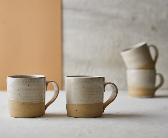 Set of 2 Brown and Beige Ceramic Mugs Ceramic Coffee Cups Set