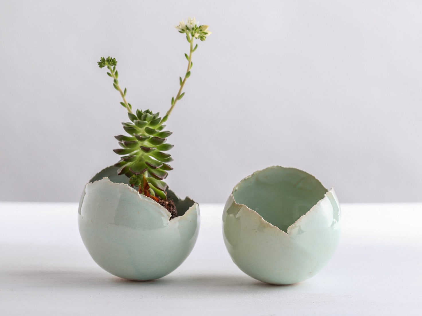 Ensemble de 2 Petits Vases en Céramique Vert Clair