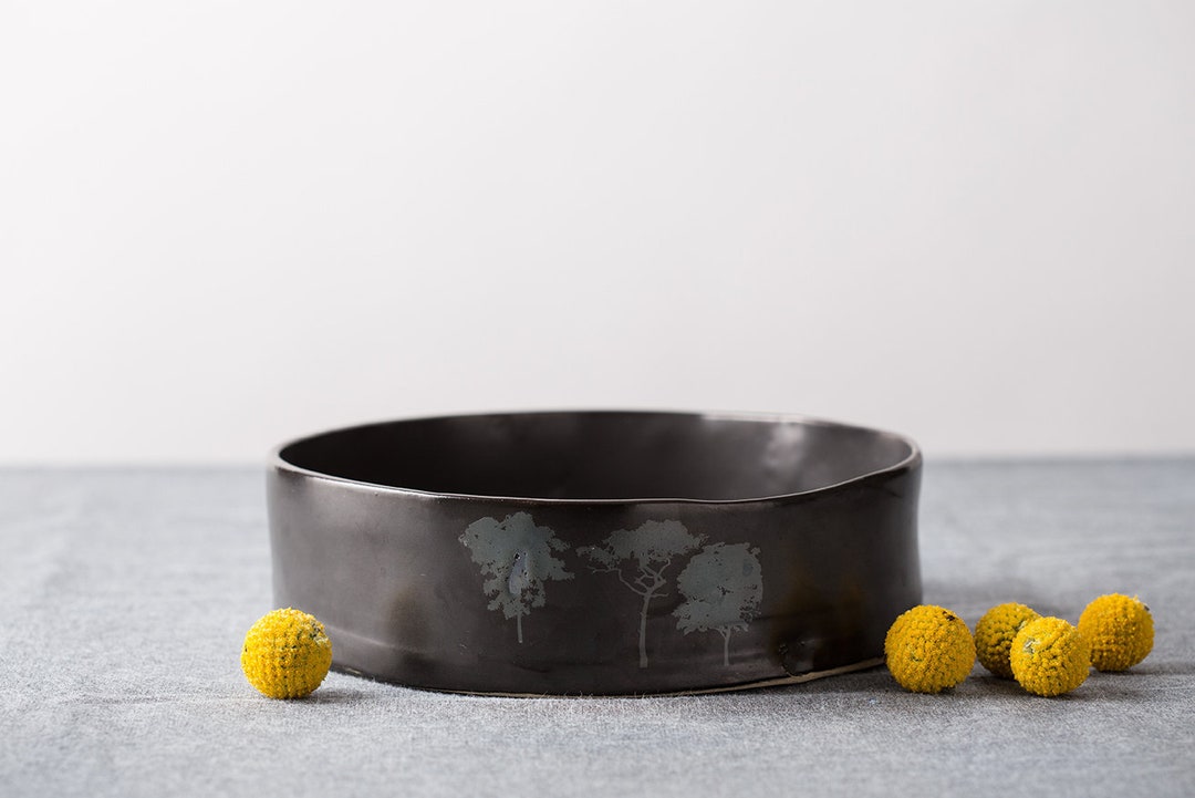 Black Large Round Ceramic Baking Dish, Pottery Handmade High Casserole