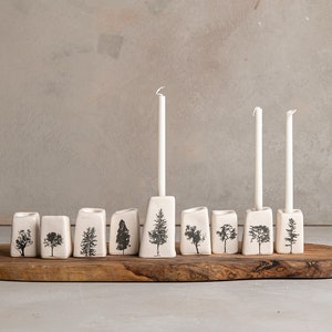 Handmade Ceramic Modular White Hanukkiah, Modern Hanukkah Menorah with Tree Decor, Jewish Hanukkah Menorah, Jewish Wedding / Holidays Gift image 1