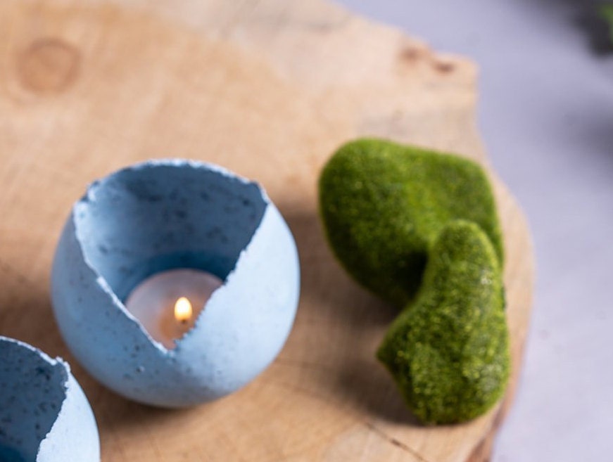 Petit Bougeoir Votif en Céramique Bleue à Grain