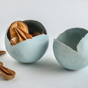 Set of 2 Medium Sky Blue Ceramic Planter, Minimalist Decorative Bowls