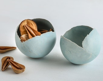 Set of 2 Medium Sky Blue Ceramic Planter, Minimalist Decorative Bowls