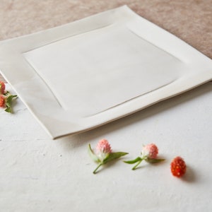 Large Square White Platter, Ceramic Tray, 12 Inches Pottery Cake Serving Dish, Modern Handmade Serving Dish, Gift for Mom