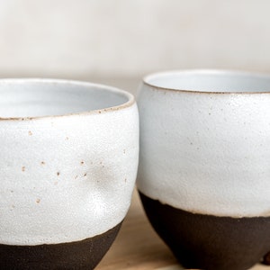 Set of 2 Asymmetric Black and White Ceramic Cups, Pottery 8.5 Oz Handmade Modern Tea Cups, Black White Tumblers image 4