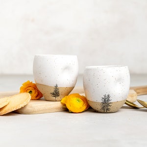 Set of TWO Handmade Rustic White Pottery Espresso Tumblers, Ceramic Espresso Tumblers