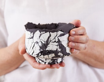 White and Black Ceramic Bowl | Japanese Style Matcha Bowl