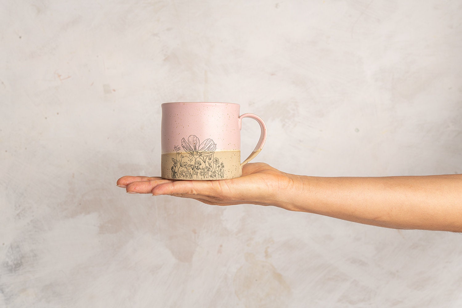 Set di 2 tazze in ceramica rosa fatte a mano, set di grandi