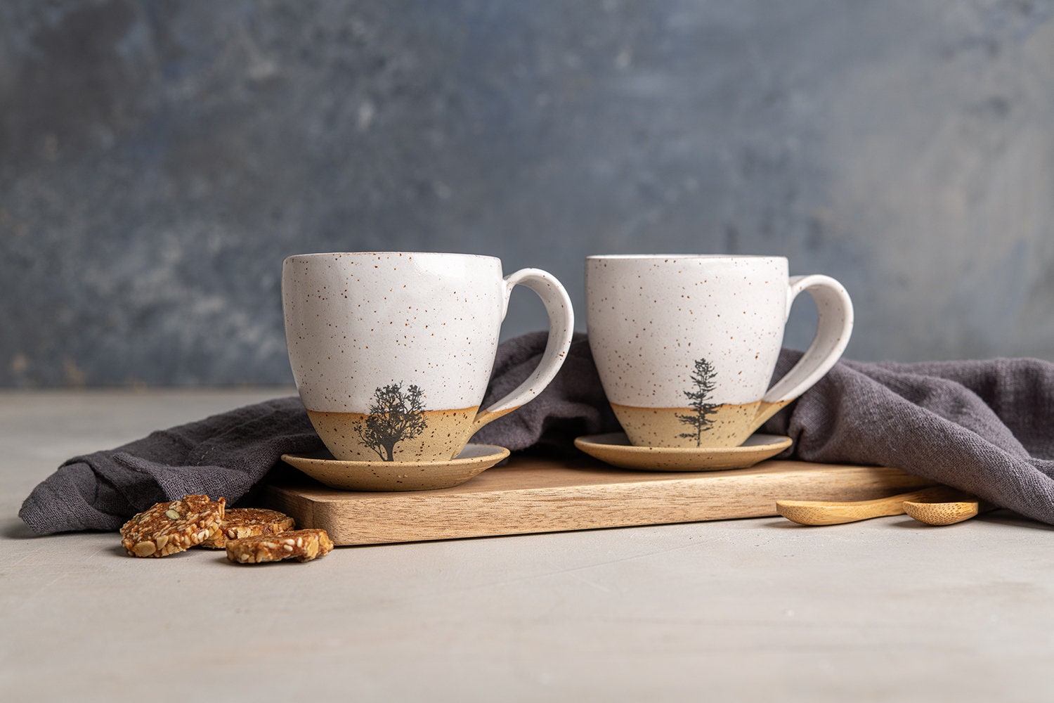 Set Of Two White Espresso Cups With Handle & Saucers, 2 Ceramic Tree,  Pottery 5 Oz Cups, Teacups Or Coffee - Yahoo Shopping