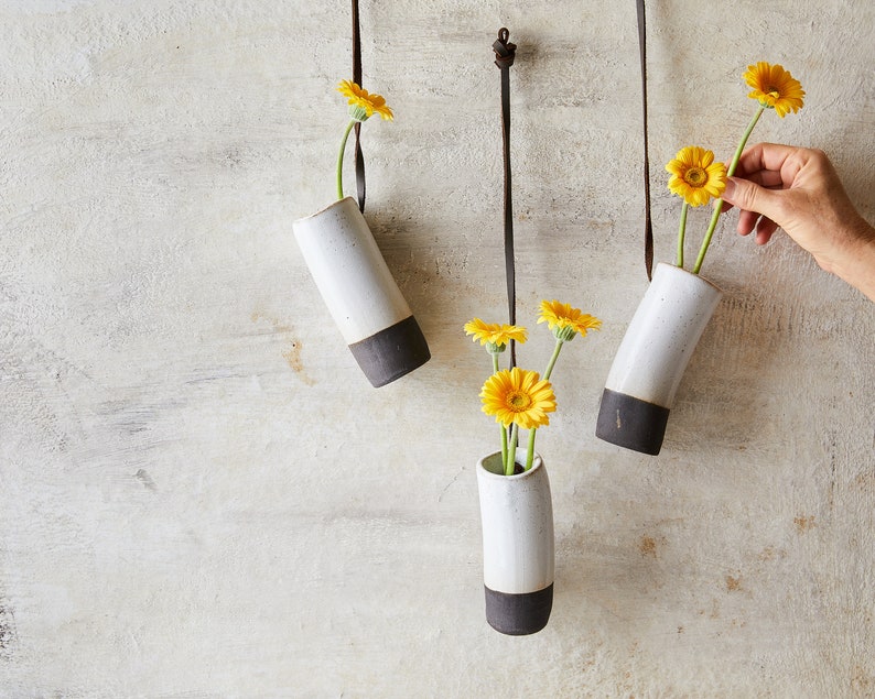 White and Black Hanging Planter Simple Bud Vase Wall Decor Etsy