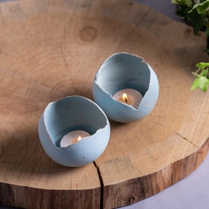 Set of 2 Light Blue Ceramic Candle Holders