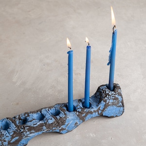 Blue & Black Handmade Ceramic Textured Hanukkiah, Jewish Menorah made in Israel, Unique Jewish Gift, Ceramic Judaica Decor and Gifts