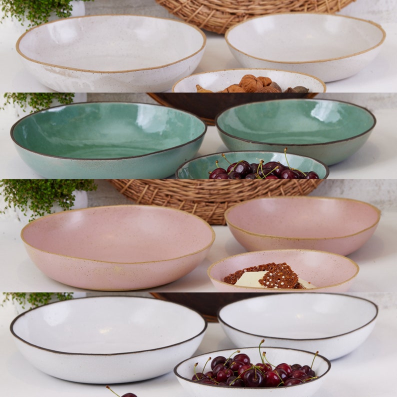 Pottery Handmade Matte Milky White Large Serving Bowl, Set of 3 Round Pasta Serving Dish, Ceramic Dinner Serving Dishes image 9