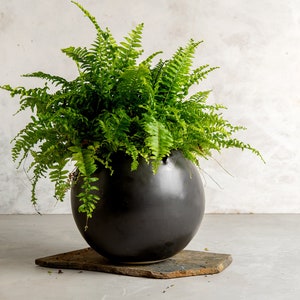 XXL Black Pottery Wide Round Ball-Shaped Planter Pot, Contemporary Large Decorative Planter, Handmade Ceramic Planter, Christmas Gift