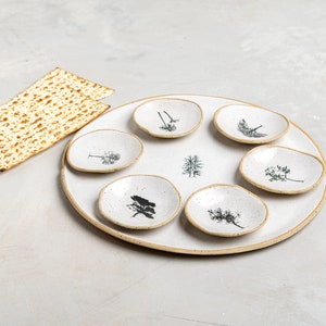 Handmade White Pottery Seder Plate