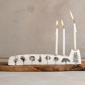 White Modern Hanukkah Menorah with Tree, Jewish Hanukkah Menorah, Ceramic Large Hanukkia, Jewish Holidays Gift