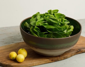 Sage Green Large Ceramic Bowl – Handmade Rustic Serving Bowl, Decorative Fruit Bowl, Pottery Salad Bowl, Handmade Hostess Gift