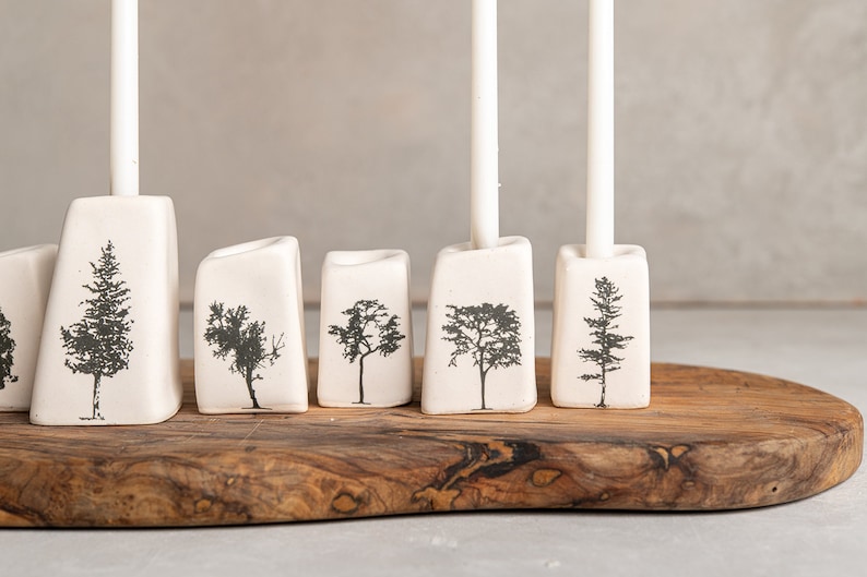 Handmade Ceramic Modular White Hanukkiah, Modern Hanukkah Menorah with Tree Decor, Jewish Hanukkah Menorah, Jewish Wedding / Holidays Gift image 5