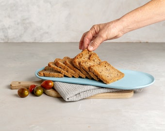 Handgemachtes Keramiktablett, Keramik Hellblaue Große Rechteckige Servierplatte, Dekorative Servierschale, Mutter Weihnachtsgeschenk