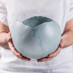X-Large Light Blue Modern Ceramic Pot, Succulent planter, Flower Vase