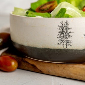 Large White Pottery Salad Serving Bowl, Handmade Ceramic Decorative Bowl, Black and White Serving Dish, Dinner Serving Dish with Tree Decor image 5
