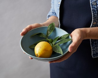 2 Denim Blue Ceramic Bowls Set, Pottery Handmade Large Deep Dinner Soup Bowls, Pasta / Salad Serving Bowl