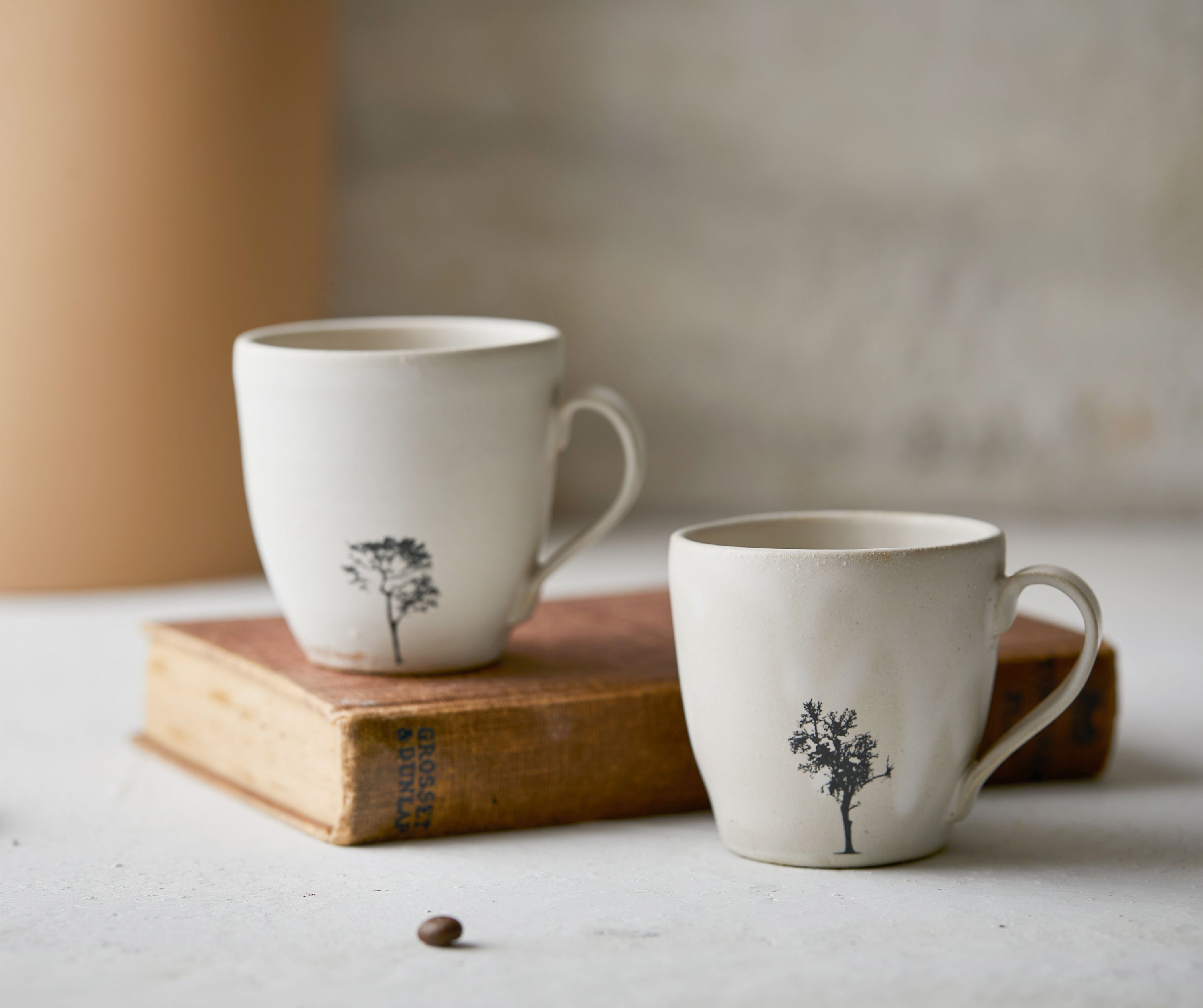 Set of TWO White Espresso Cups With Handle and Saucers, 2 Ceramic Cups With  Tree, Pottery 5 Oz Espresso Cups, Teacups or Coffee Cups -  Denmark