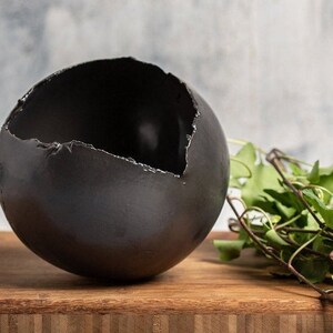 Large Black Planter With Drainage Hole and Saucer Egg Shape Vase image 3