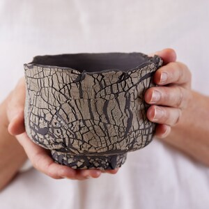 Gray and Black Ceramic Bowl, Japanese Style Matcha Bowl