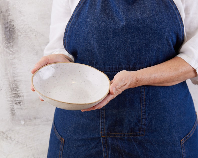 Pottery Handmade Matte Milky White Large Serving Bowl, Set of 3 Round Pasta Serving Dish, Ceramic Dinner Serving Dishes image 2