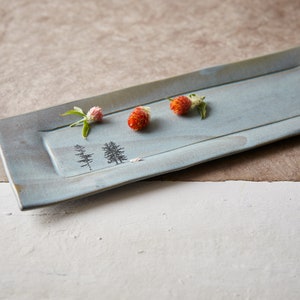 Turquoise Large Ceramic Rectangular Tray, Pottery Cake Dish, Decorative Platter