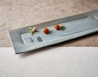 Vassoio rettangolare grande in ceramica turchese, piatto per torta in ceramica, piatto decorativo