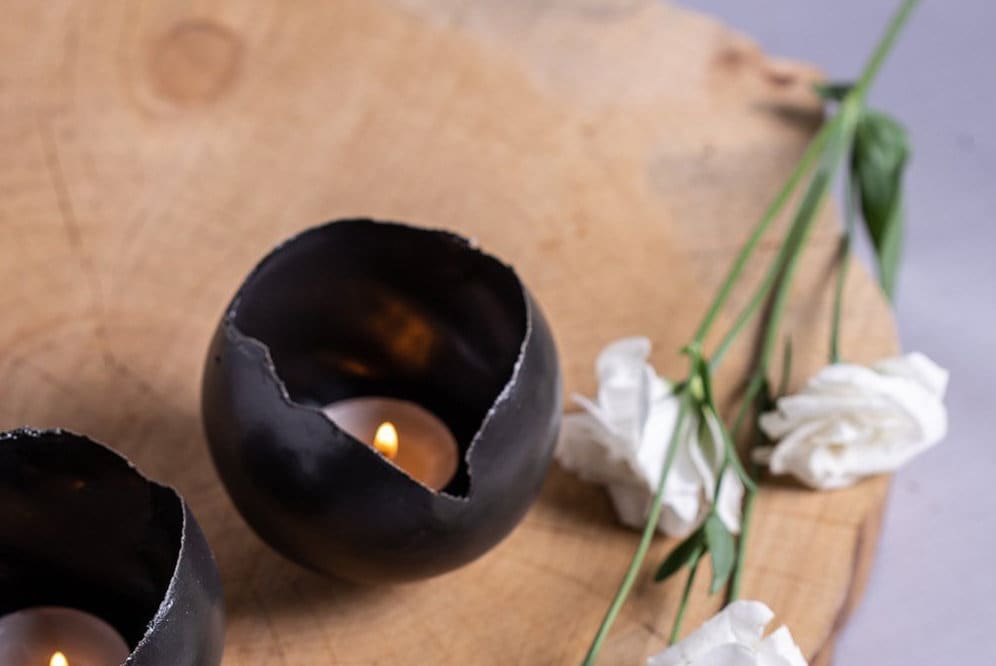 Support Votive Noir de Bougie en Céramique