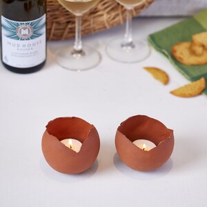 Set of TWO 2 Medium Terracotta Red-Brown Ceramic Egg-Shaped Planter Pot image 4